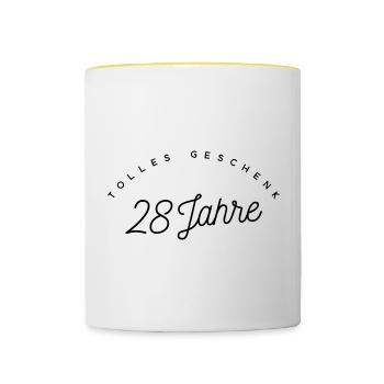 Tolles Geschenk 28 Jahre  - Tasse zweifarbig - Weiß/Gelb - Vorne