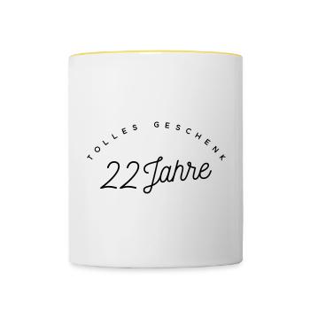 Tolles Geschenk 22 Jahre  - Tasse zweifarbig - Weiß/Gelb - Vorne