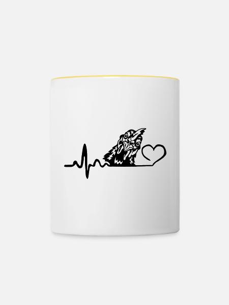 Huhn Hühnerliebe Herzschlag - Tasse zweifarbig - Weiß/Gelb