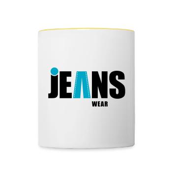 jeans wear mit punkt - Tasse zweifarbig - Weiß/Gelb - Vorne