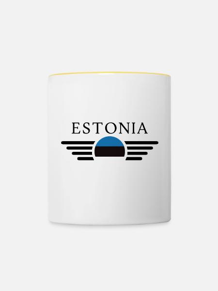 Estland Stil Design T-Shirt - Tasse zweifarbig - Weiß/Gelb