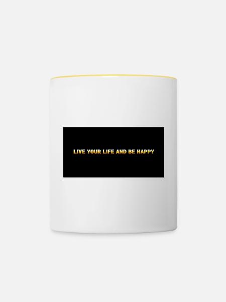 Lebe dein Leben – Glücklich sein - Tasse zweifarbig - Weiß/Gelb