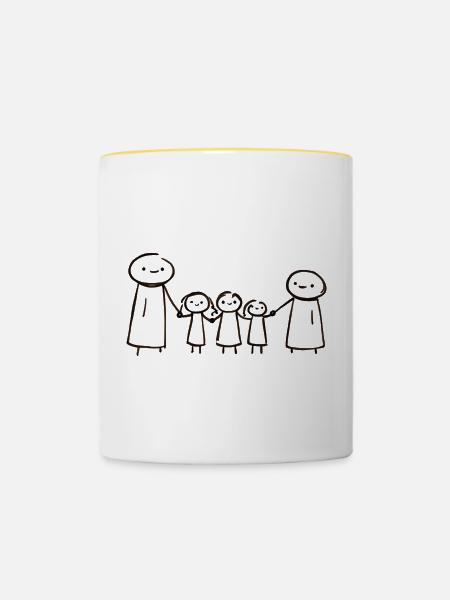 Familie Hand in Hand - Tasse zweifarbig - Weiß/Gelb