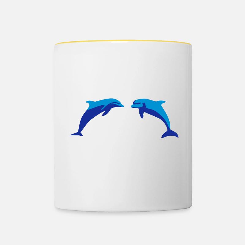 Dolphins, Dolphin - Contrasting Mug - white/yellow