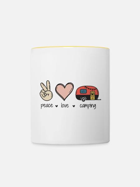 Frieden Liebe Camping - Tasse zweifarbig - Weiß/Gelb