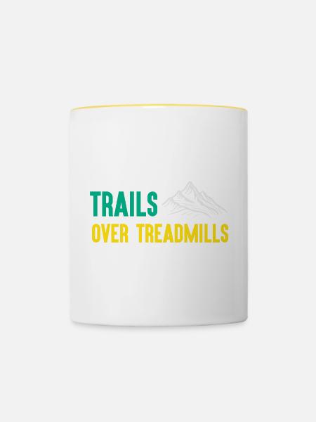 Trailrunning - Trails über Laufbänder - Tasse zweifarbig - Weiß/Gelb