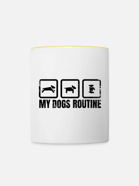 Hunde Routine - Tasse zweifarbig - Weiß/Gelb