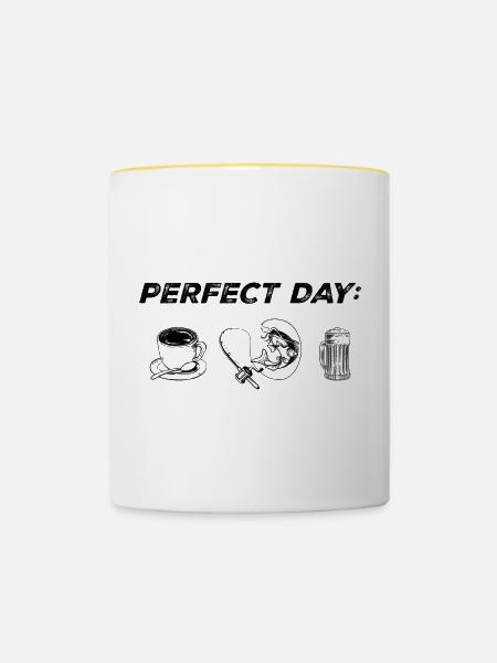 Bierkrug-Linie Kunst Silhouette - Tasse zweifarbig - Weiß/Gelb