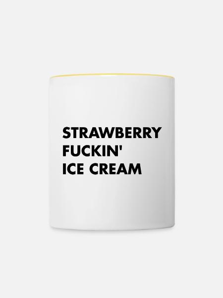 Erdbeer Eis - schwarzer Schriftzug - Tasse zweifarbig - Weiß/Gelb
