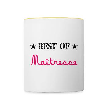 GELIEBTE. MEISTER. VIELEN DANK. DANKE HERRIN. GESCHENK - Tasse zweifarbig - Weiß/Gelb - Vorne