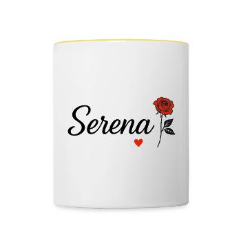 Serena – Design romantique avec rose rouge et cœur - Mug contrasté - blanc/jaune - Devant