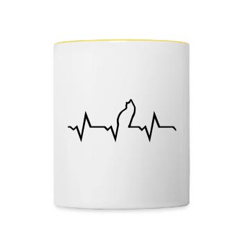 Katze - Herzschlag - Tasse zweifarbig - Weiß/Gelb - Vorne