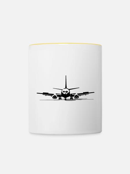Passagierflugzeug - Tasse zweifarbig - Weiß/Gelb