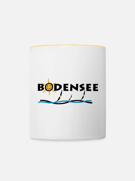 Bodensee - Sonnen T-Shirt - Tasse zweifarbig - Weiß/Gelb