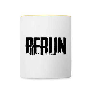 Berlin T-Shirt, Skyline,Kreuzberg,Mitte,Neukölln - Tasse zweifarbig - Weiß/Gelb - Vorne