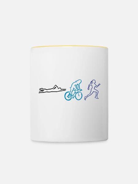 Triathlon, Triathletin - Tasse zweifarbig - Weiß/Gelb