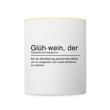 Glühwein Duden Spruch Lustig Schwarz - Tasse zweifarbig - Weiß/Gelb - Vorne