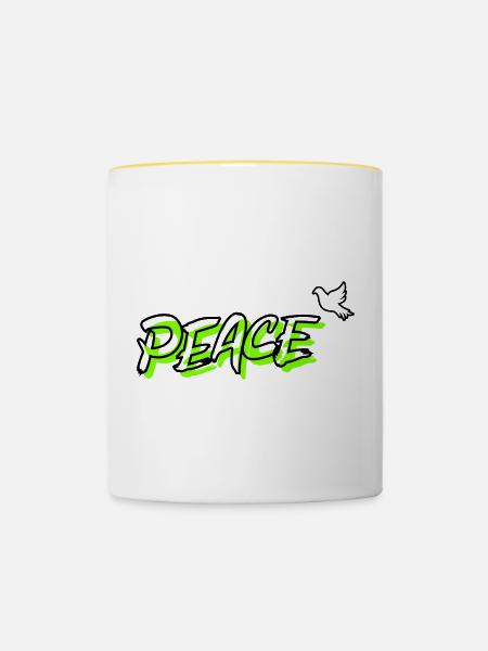 Friede Peace Friedenstaube - Tasse zweifarbig - Weiß/Gelb