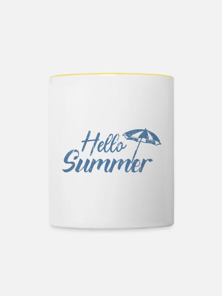 Hallo Sommerschirm - Tasse zweifarbig - Weiß/Gelb