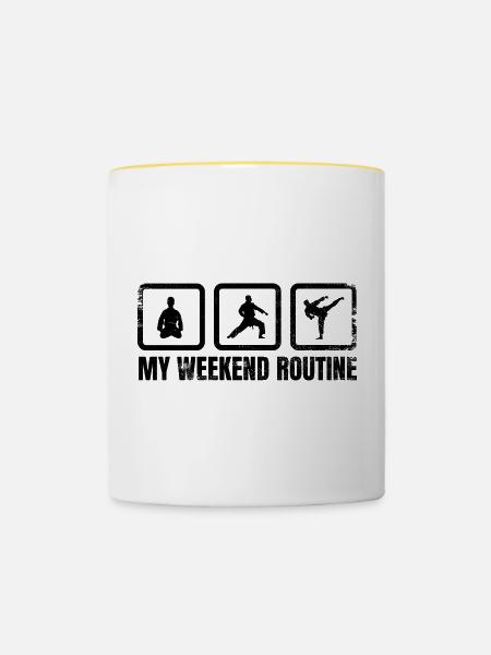 Meine Wochenendroutine - Tasse zweifarbig - Weiß/Gelb