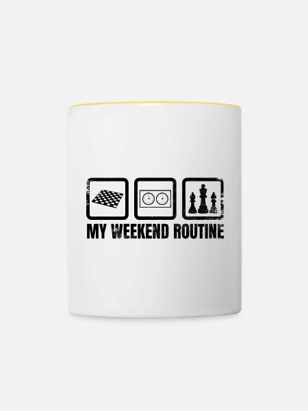 Meine Wochenendroutine - Tasse zweifarbig - Weiß/Gelb