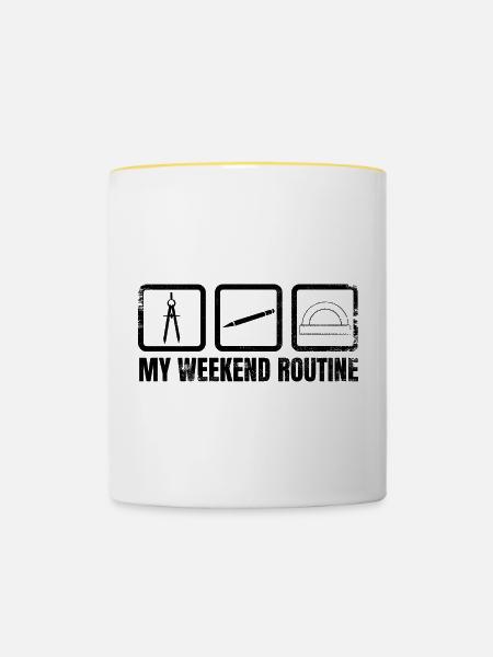 Meine Wochenendroutine - Tasse zweifarbig - Weiß/Gelb