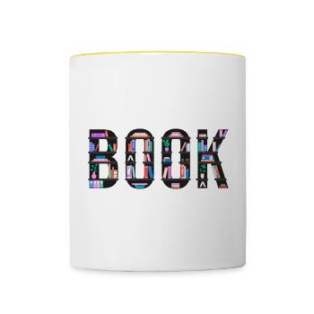 Livre épelé avec étagères, lecture et littérature - Mug contrasté - blanc/jaune - Devant