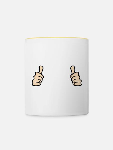 Daumen Hoch - Tasse zweifarbig - Weiß/Gelb