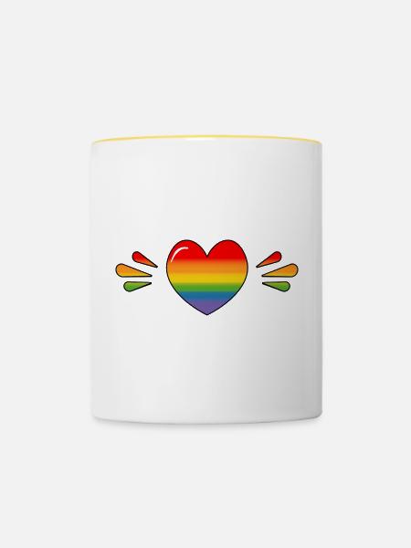 Rainbow Sparkling heart - Tasse zweifarbig - Weiß/Gelb