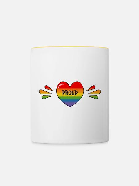 Regenbogen LGBT Stolzes Herz - Tasse zweifarbig - Weiß/Gelb