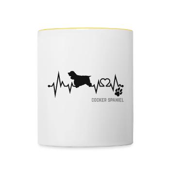 Cocker Spaniel Heartbeat Pulse ECG Cadeau pour chien - Mug contrasté - blanc/jaune - Devant
