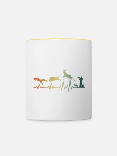 Herzschlag Jäger Jagd Puls - Tasse zweifarbig - Weiß/Gelb