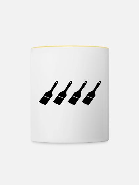 Haus Maler Pinsel - Tasse zweifarbig - Weiß/Gelb
