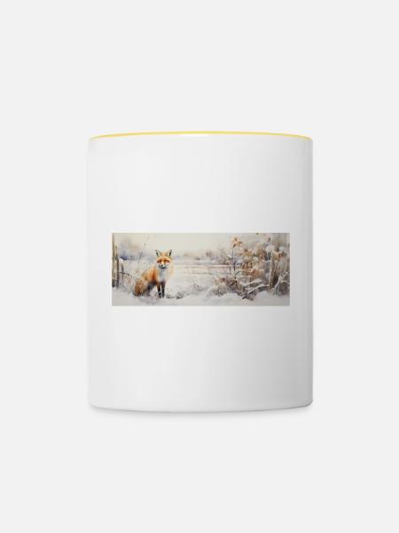 Fuchs Landschaft Schnee - Tasse zweifarbig - Weiß/Gelb