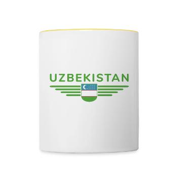 T-shirt de l’Ouzbékistan – Fierté et culture - Mug contrasté - blanc/jaune - Devant