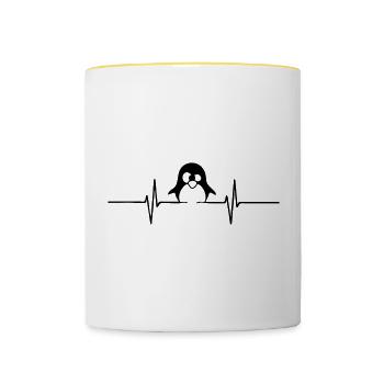 Herzlinie Pinguin Tier Liebe Fun lustig Geschenk - Tasse zweifarbig - Weiß/Gelb - Vorne