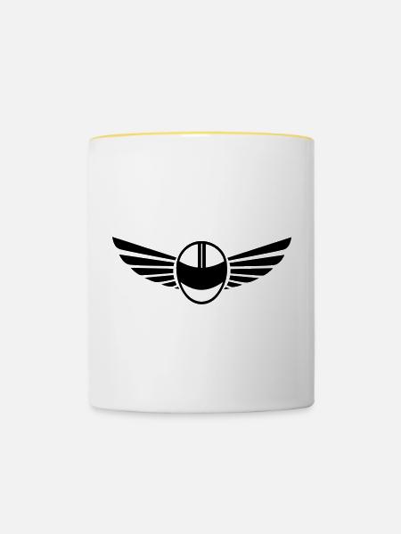 Motorradhelm mit Flügeln - Tasse zweifarbig - Weiß/Gelb