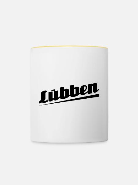 Lübben - Textdesign mit Stadtnamen - Tasse zweifarbig - Weiß/Gelb