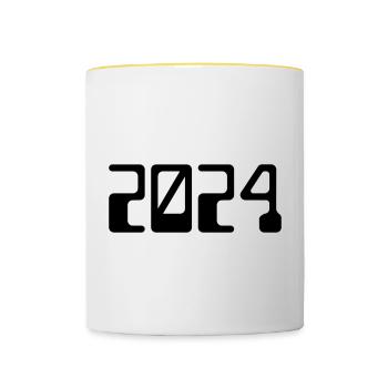 2024 - Jahr - Jahreswechsel - Tasse zweifarbig - Weiß/Gelb - Vorne