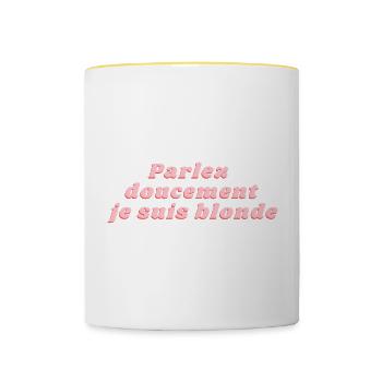 parlez doucement je suis blonde - Mug contrasté - blanc/jaune - Devant