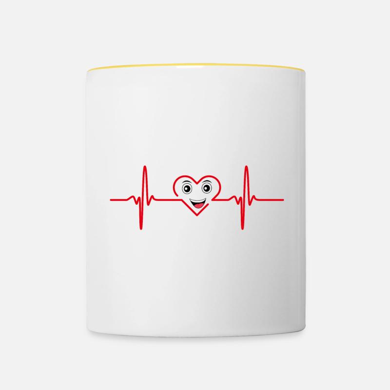Cœur Joyeux Électrocardio - Mug contrasté - blanc/jaune