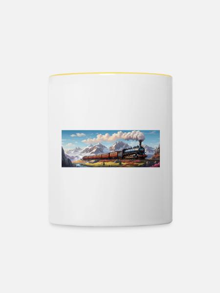 Nostalgischer Eisenbahnzug mit Dampflokomotive - Tasse zweifarbig - Weiß/Gelb
