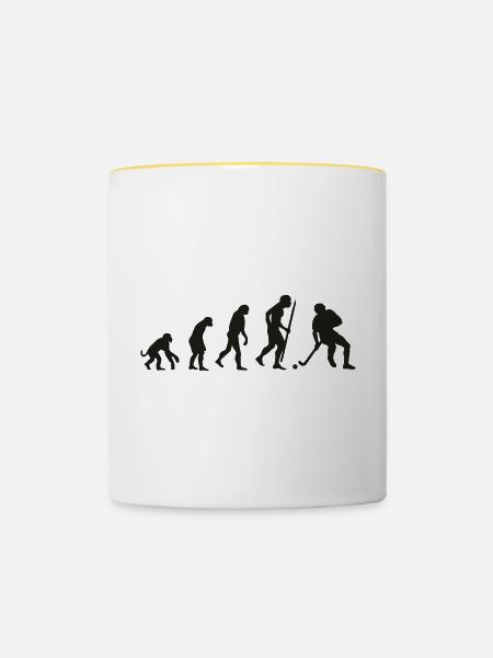 Evolution der Feldhockey - Tasse zweifarbig - Weiß/Gelb