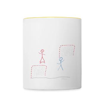 Figure de bâton de handball, entraînement de loisir - Mug contrasté - blanc/jaune - Devant