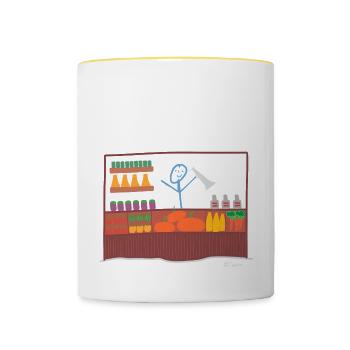 Market stick figures, trade goods flea market job - Contrasting Mug - white/yellow - Front