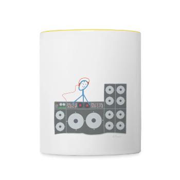 Dj Strichmännchen, Disco Musik Club Party Beruf - Tasse zweifarbig - Weiß/Gelb - Vorne