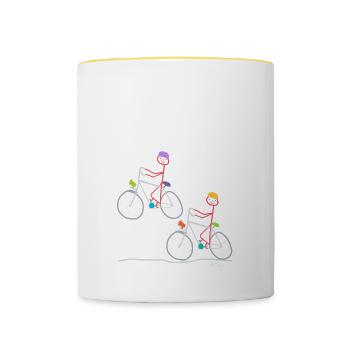 Stroke woman bike excursion, fun funny sport - Contrasting Mug - white/yellow - Front