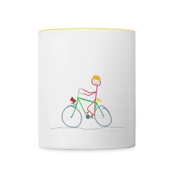 Bicycle stickman, mountain bike nature sport - Contrasting Mug - white/yellow - Front