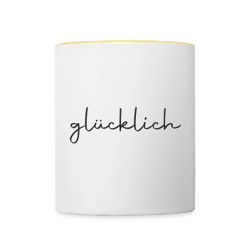 glücklich - Tasse zweifarbig - Weiß/Gelb - Vorne