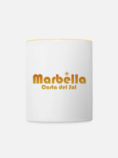 Marbella Costa del Sol-Sunburst Text - Tasse zweifarbig - Weiß/Gelb